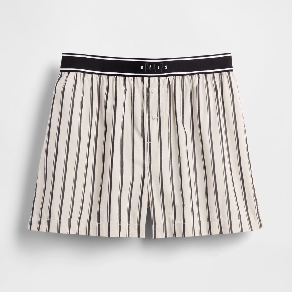 Gap × BÉIS Poplin Dolman Big Shirt Boxer Shorts Set Khaki tan & black stripe - Picture 13 of 15